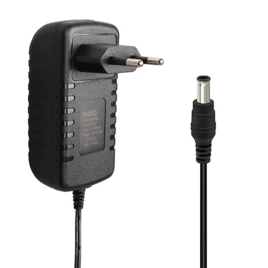 Weko 12 Volt - 2.5 Amper 5.5*2.5 Uçlu Yerli Üretim Plastik Kasa Priz Tipi Adaptör