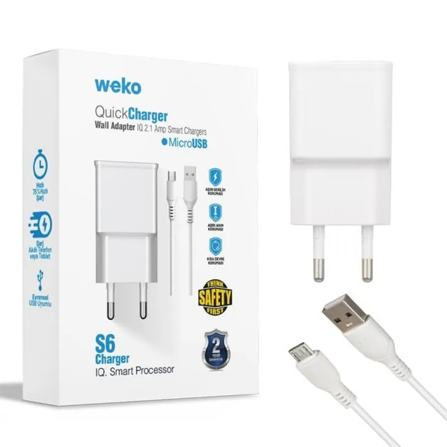 Weko WK-21434 2.1 Amper Telefon Şarj Adaptörü + Micro USB Kablo