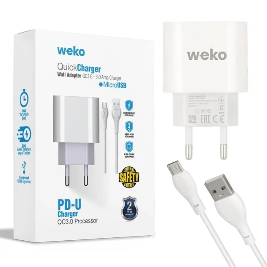 Weko WK-21441 PDU QC 3.0 Amper Telefon Şarj Adaptörü + Micro USB Kablo