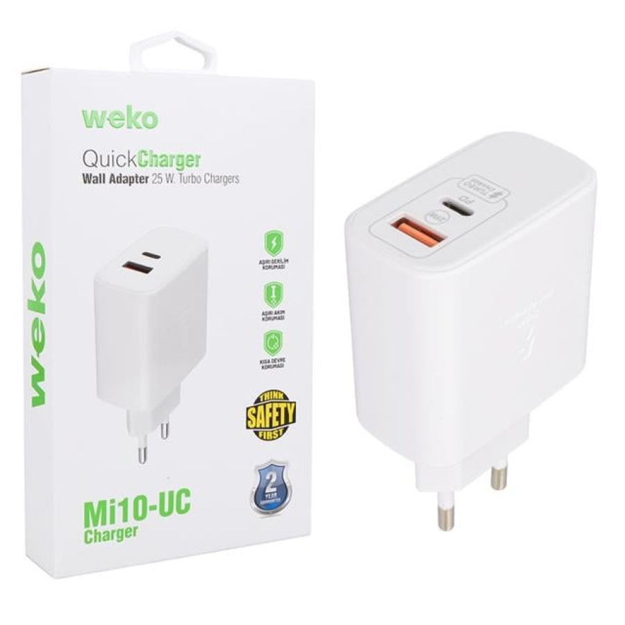 Weko WK-21446 S11-UC 25 Watt 3.0 Amper Type-C + USB Telefon Şarj Başlık Adaptörü
