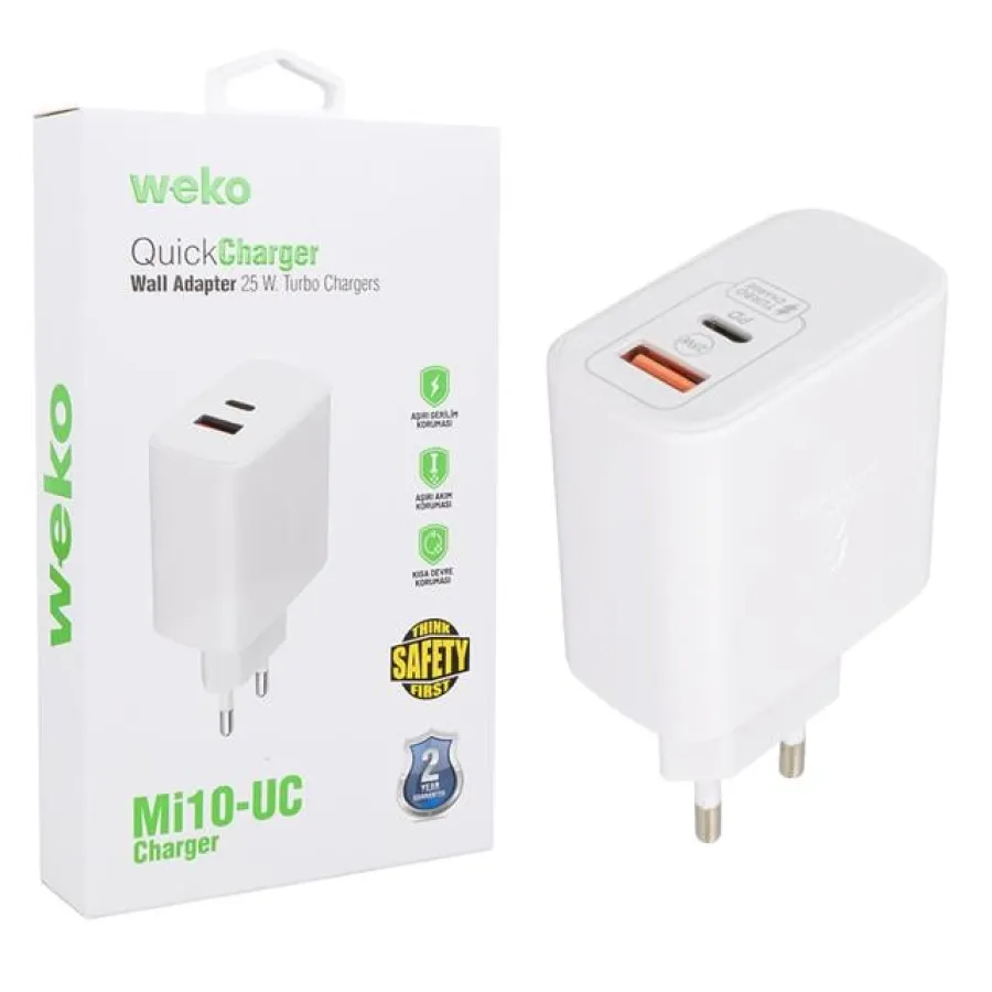 Weko WK-21446 S11-UC 25 Watt 3.0 Amper Type-C + USB Telefon Şarj Başlık Adaptörü