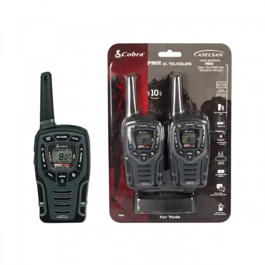 Aselsan PM- 865 Pil Şarj Dahil 10 Km Titreşimli İkili El Telsizi (8 Kanal+121 Alt Kanal)