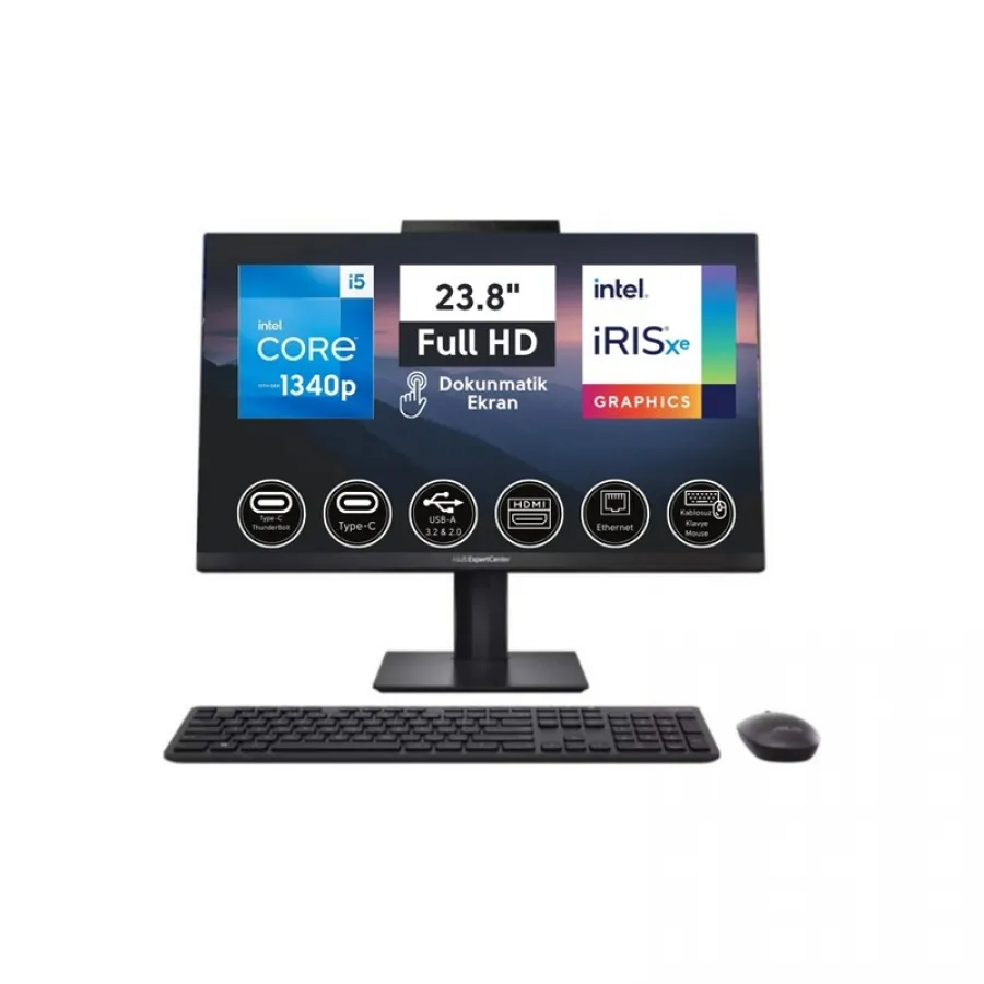 ASUS ExpertCenter E5 AiO 24 E5402WVAT-I58512B0D I5-1340P 8GB 512SSD 23.8 DOS DOKUNMATIK AIO PC