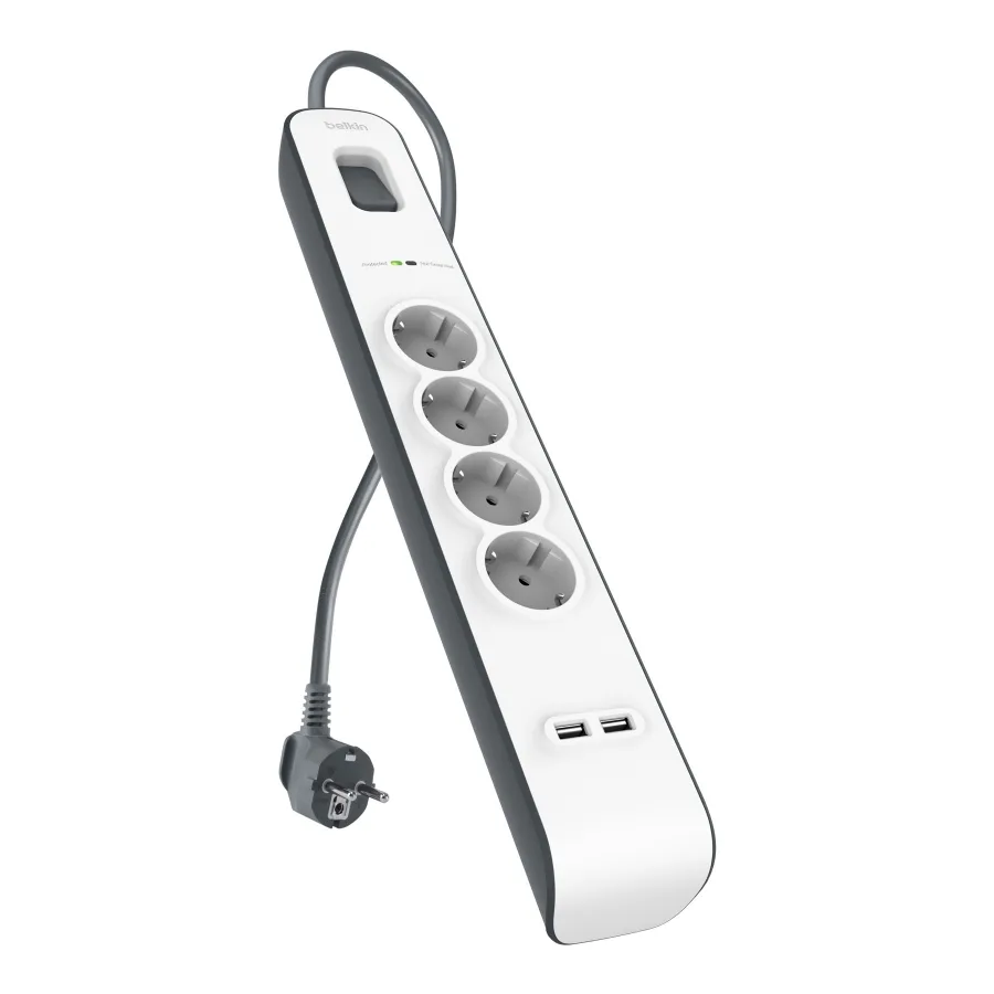 Belkin Akım Korumalı Uzatma Priz 4lü , 2M , 2x 2.4A USB Girişli