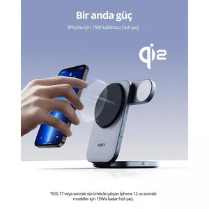 Aukey Magfusion Z LC-MC312-GY MAGFUSION Z QI2 15W KATLANABİLİR 3 Ü 1 ARADA MIKNATISLI KABLOSUZ ŞARJ CİHAZI