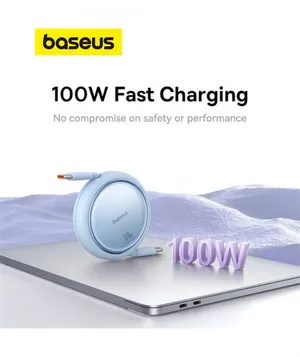 Baseus Free2Draw Mini Makaralı 1m. USB-C Şarj Kablosu 100W - Mavi