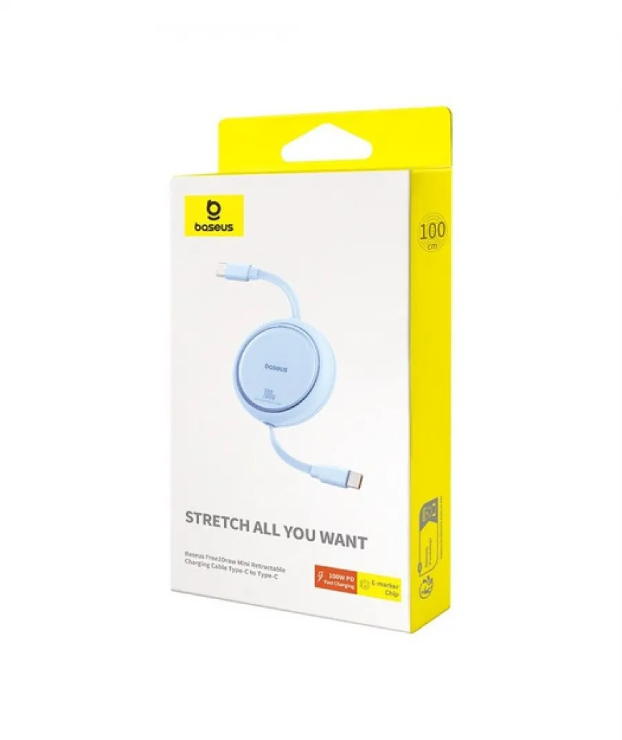Baseus Free2Draw Mini Makaralı 1m. USB-C Şarj Kablosu 100W - Mavi