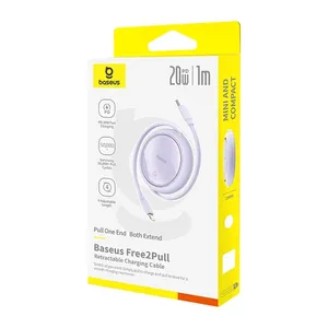 Baseus Free2Pull Geri Çekilebilir Şarj Kablosu USB-C-Lightning 20W 1m. - Mor