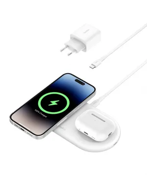 Belkin BoostCharge Pro 2-in-1 Qi2 15w Kablosuz Şarj Standı USB-C - Beyaz