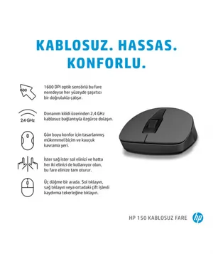 HP 150 Kablosuz Mouse 2S9L1AA Siyah Renk