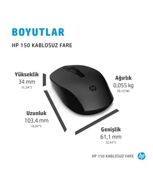 HP 150 Kablosuz Mouse 2S9L1AA Siyah Renk