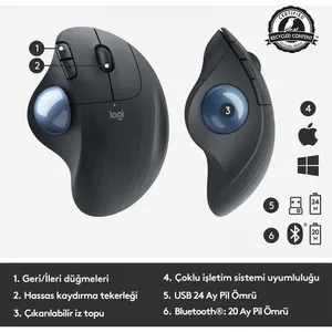 LOGITECH M575 910-005872 KABLOSUZ TRACKBELL SIYAH ERGONOMIK MOUSE