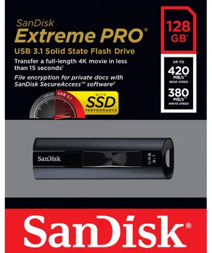 SanDisk Extreme PRO USB 3.1 Solid State Flash Drive 128GB SDCZ880-128G-G46