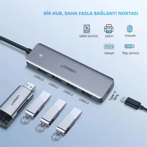 UGREEN TYPE-C USB 3.0 4 PORT USB HUB ÇOKLAYICI GRİ 70336