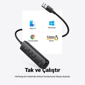 UGREEN USB 3.0 4-PORT HUB 0.25MT SİYAH 10915 USB ÇOKLAYICI