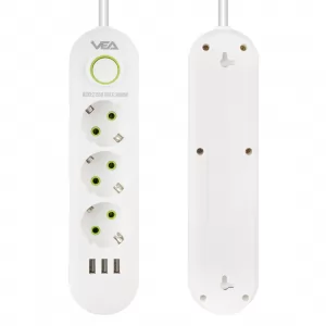 VEA VA-21558 3LÜ 1.5 METRE KABLOLU 3 USBLİ BEYAZ AKIM KORUMALI PRİZ