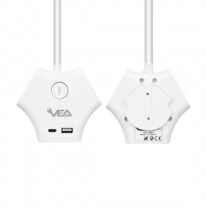 VEA VE-G903YC 3LÜ USB+ TYPE-C GİRİŞLİ ANAHTARLI 1.5 METRE GRUP PRİZ