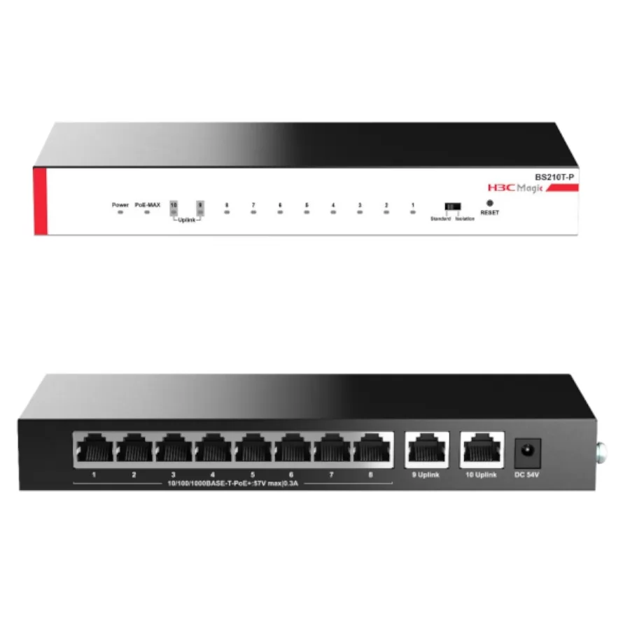 H3C MAGIC BS210T-P 8 PORT GIGABIT + 2 PORT GIGABIT UPLINK 57W POE METAL KASA SWITCH