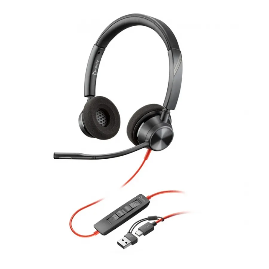 HP Poly Blackwire 3320 Stereo Type-C Kulaklık + USB-C/A Adaptörü