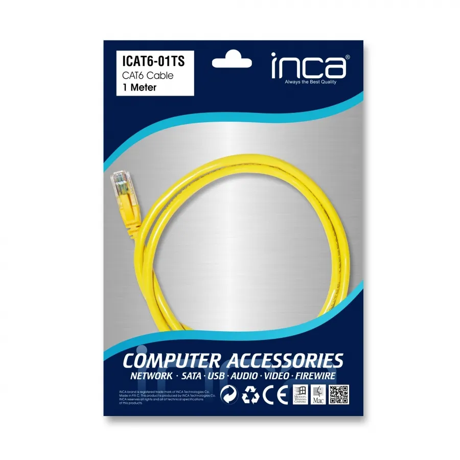 INCA ICAT6-01TS CAT6 1 METRE SARI PATCH KABLO