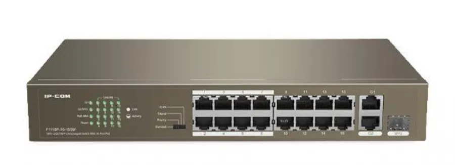 IP-COM F1118P-16-150W 16 PORT 10/100 + 2XRJ45/1X1GB SFP COMBO 150W POE RACKMOUNT SWITCH