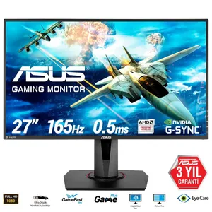 27 ASUS VG278QR 0.5MS 165MHZ 1XHDMI 1XDP 1XDVI FHD 1920X1080 HOPARLÖR FREESYNC G-SYNC YÜKSEKLİK AYARI PIVOT VESA SİYAH 