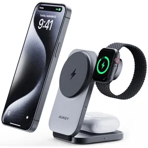 Aukey Magfusion Z LC-MC312-GY MAGFUSION Z QI2 15W KATLANABİLİR 3 Ü 1 ARADA MIKNATISLI KABLOSUZ ŞARJ CİHAZI