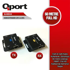 QPORT Q-HEX2 HDMI EXTENDER CAT6 60M 2 Lİ PAKET ADAPTÖR DAHİL