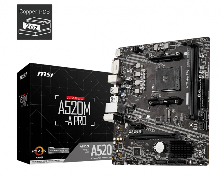 MSI A520M-A PRO DDR4 3200MHZ 1XHDMI 1XDVI 1XM.2 USB 3.2 MATX AM4