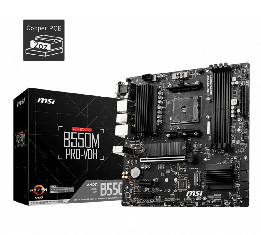 MSI B550M PRO-VDH DDR4 4400MHZ 1XVGA 1XDMI 1XDP 2XM.2 USB 3.2 MATX AM4