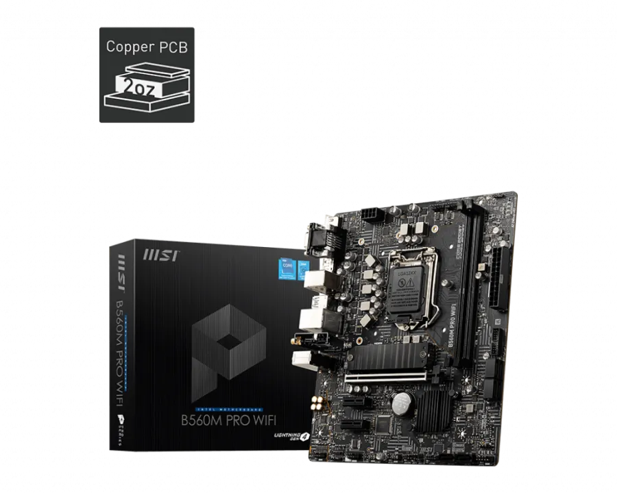 MSI B560M PRO WIFI DDR4 5200MHZ 1XVGA 1XHDMI 1XDP 1XM.2 USB 3.2 MATX 1200P