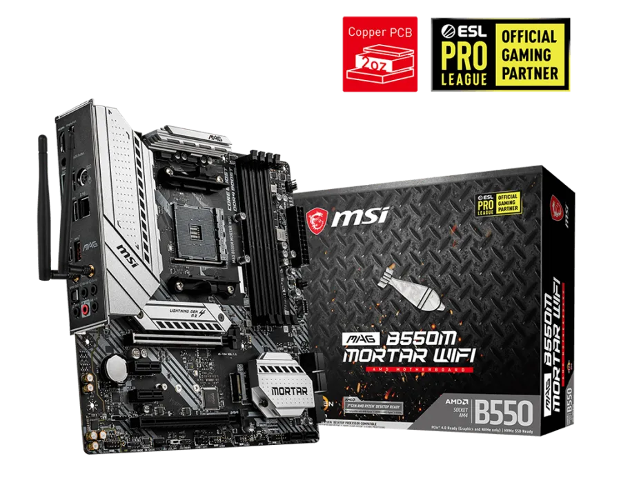 MSI MAG B550M MORTAR WIFI DDR4 4400MHZ 1XHDMI 1XDP 2XM.2 USB 3.2 MATX AM4