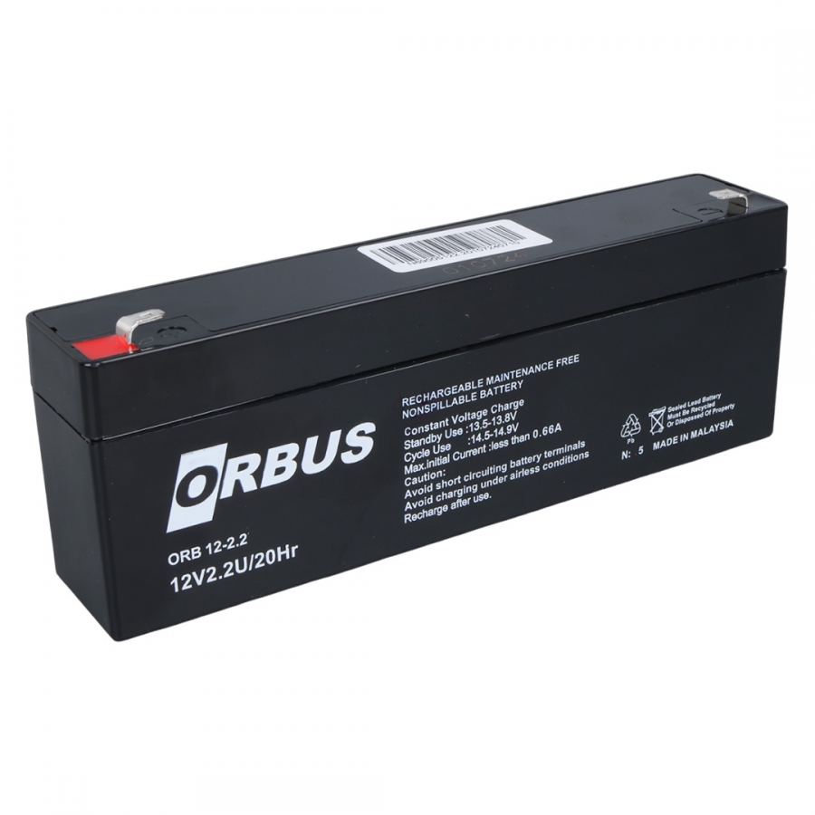 Orbus 12 Volt - 2.2 Amper Yatık Uzun Akü (178x34x60 Mm)