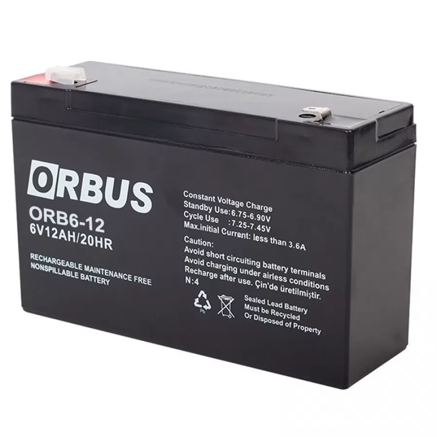 Orbus 6 Volt 12 Amper Kuru Akü ORB6-12 (150x50x94 Mm)