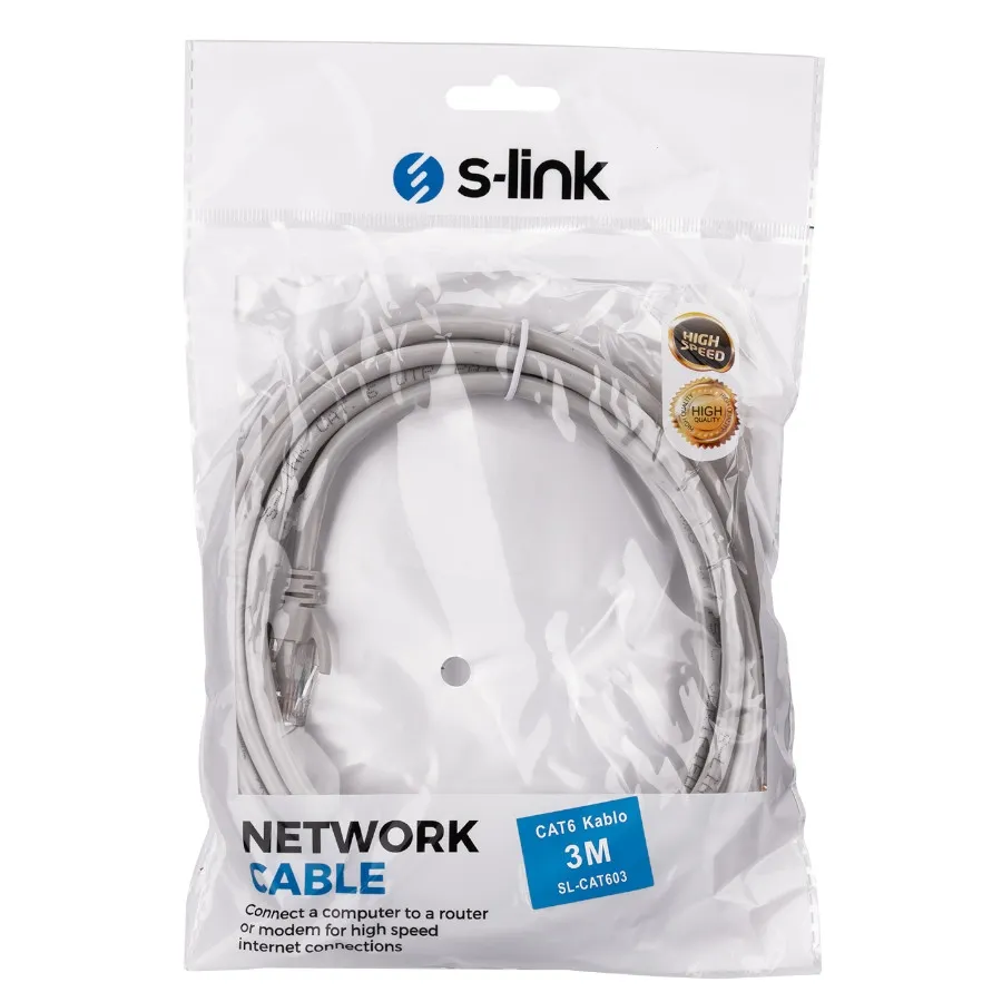 S-LINK SL-CAT603 3MT CAT6 KABLO ETHERNET INTERNET KABLOSU SIYAH