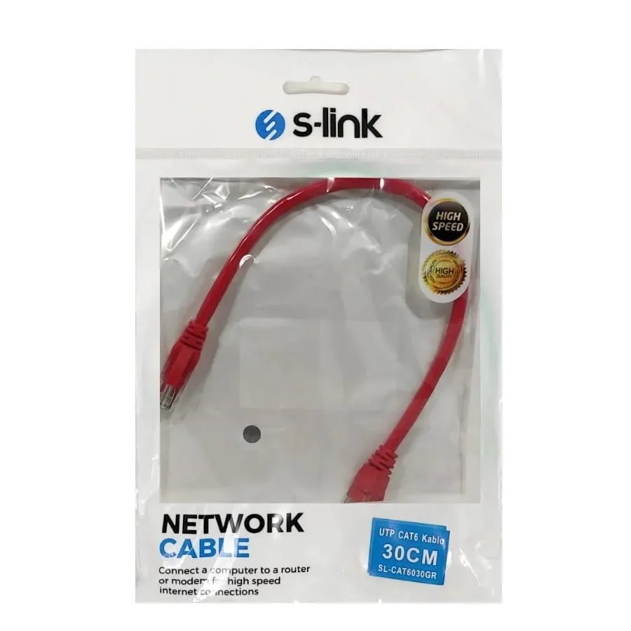 S-LINK SL-CAT6030RE 30CM UTP CAT6 PATCH KABLO KIRMIZI