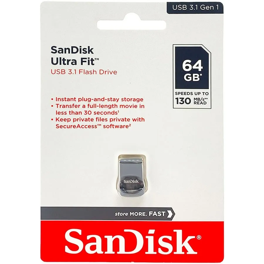 SanDisk Ultra Fit USB 3.1 64GB - Small Form Factor Plug & Stay Hi-Speed USB Bellek