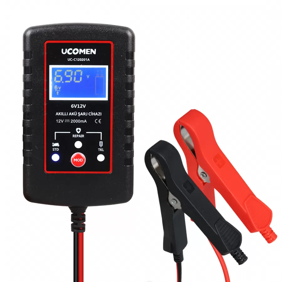 Ucomen UC-C121001A Siyah 6/12 Volt 2 Amper Led Göstergeli Akü Şarj Cihazı