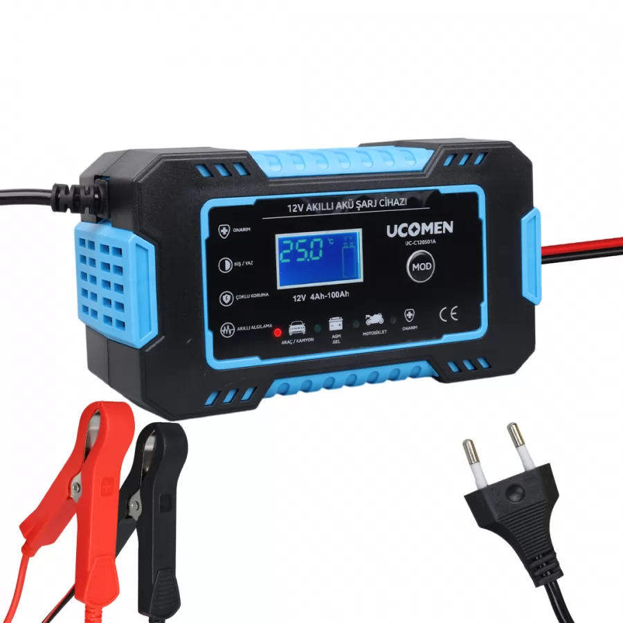 Ucomen UC-C120501A Mavi 12 Volt 6 Amper Led Göstergeli Akü Şarj Cihazı