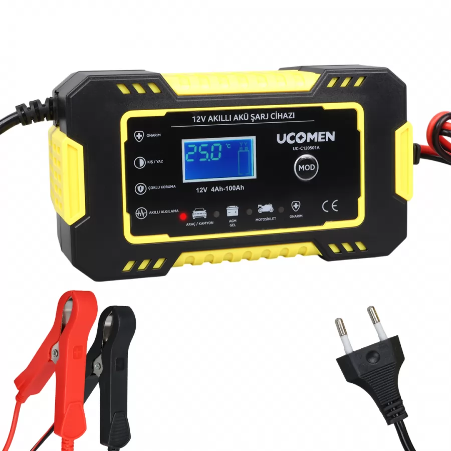 Ucomen UC-C120501A Sarı 12 Volt 6 Amper Led Göstergeli Akü Şarj Cihazı