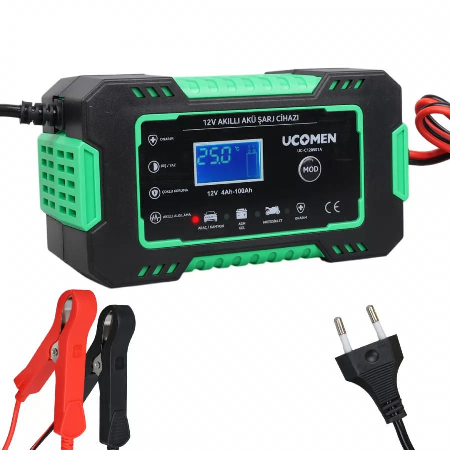 Ucomen UC-C120501A Yeşil 12 Volt 6 Amper Led Göstergeli Akü Şarj Cihazı
