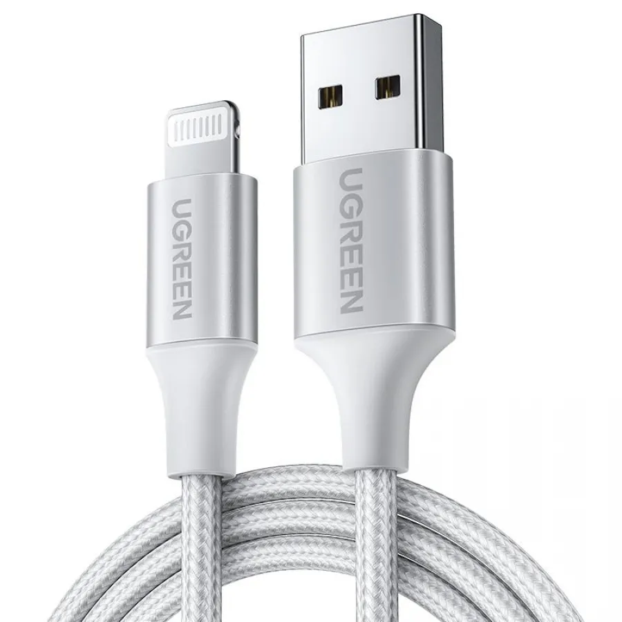 UGREEN LIGHTNING TO USB-A ÖRGÜLÜ MFİ SERTİFİKALI İPHONE HIZLI ŞARJ KABLOSU 2 METRE GÜMÜŞ 60163