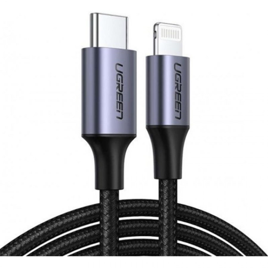 UGREEN TYPE-C TO LIGHTNING 3A PD MFİ SERTİFİKALI ÖRGÜLÜ HIZLI ŞARJ KABLOSU 2 MT SİYAH 60761