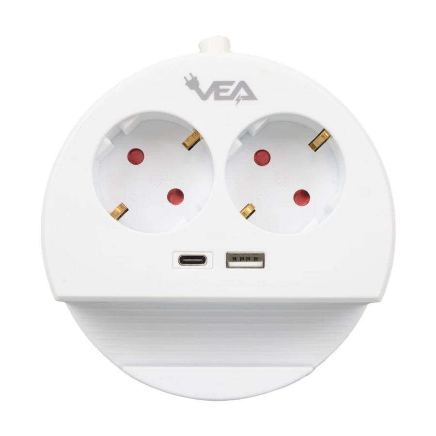 VEA VE- G1102C 2Lİ USB + TYPE-C GİRİŞLİ TELEFON STANDLI 1.5 METRE GRUP PRİZ