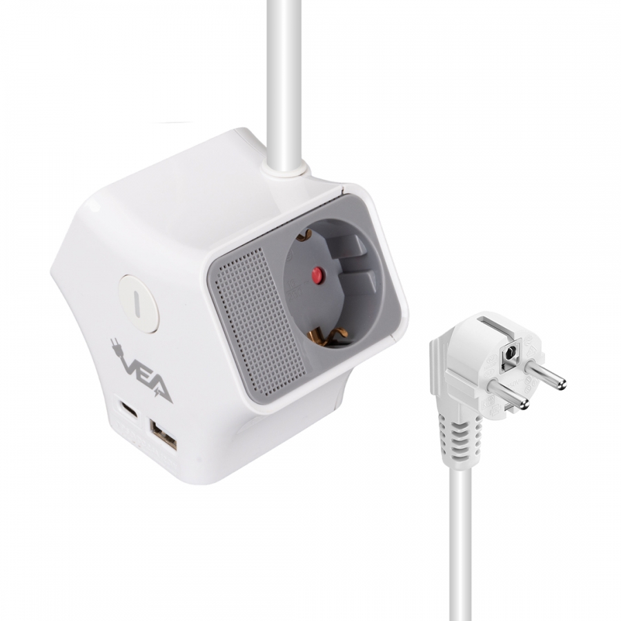 VEA VE-G903YC 3LÜ USB+ TYPE-C GİRİŞLİ ANAHTARLI 1.5 METRE GRUP PRİZ
