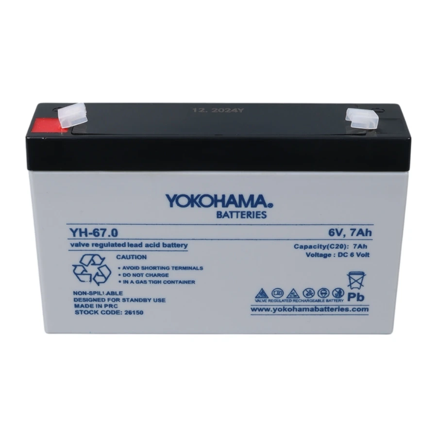 Yokohama YH-67.0 6 Volt - 7 Amper Akü (150x30x94 mm)